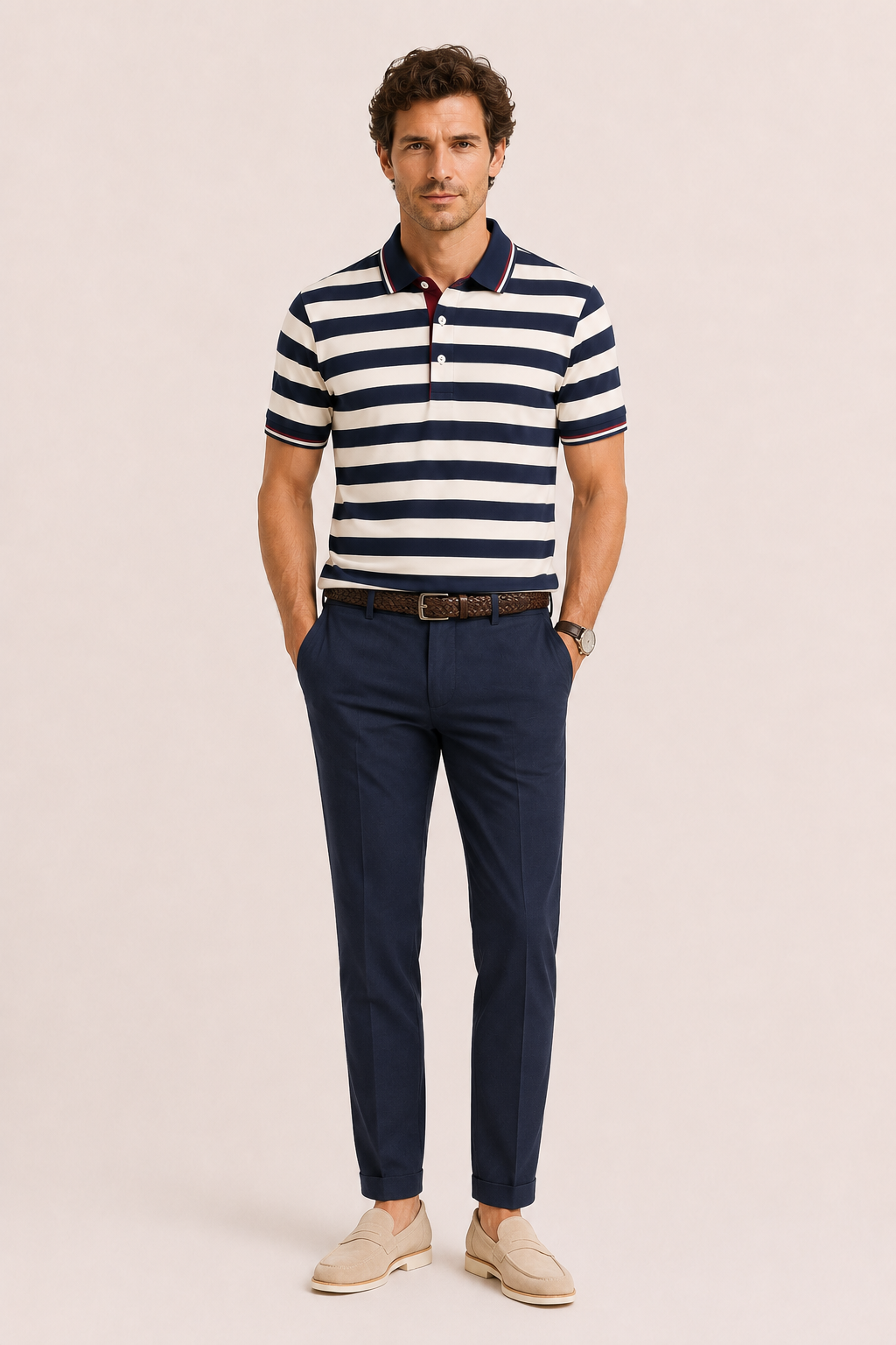 Lamero Striped Cotton Polo Navy