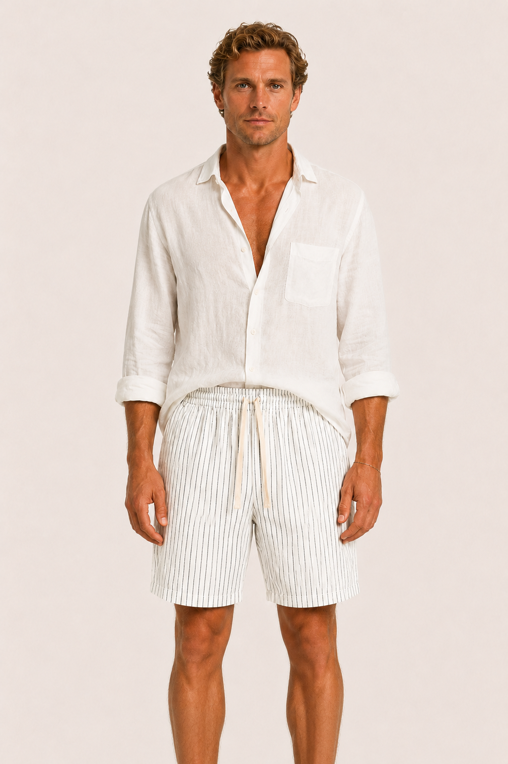 Vilero Cotton Striped Short White