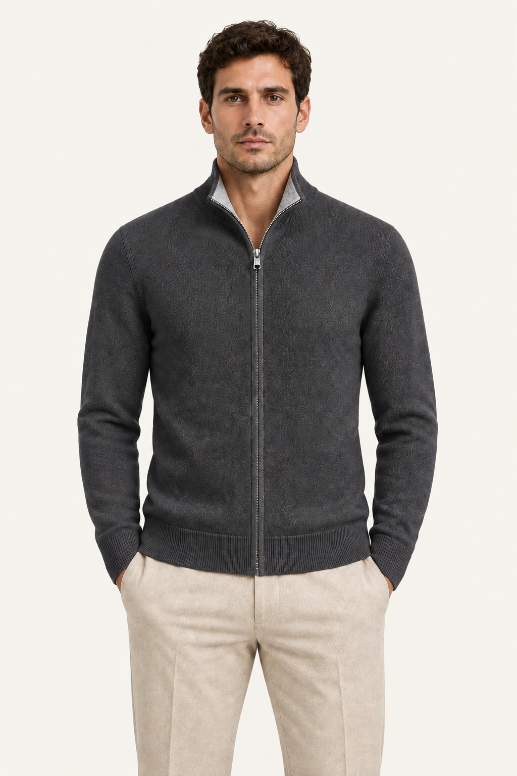 Sivaro Cashmere Reversible Zip Knit Dark Grey & Grey