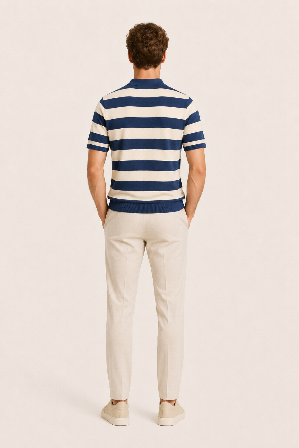 Melano Striped Knitted Polo Blue