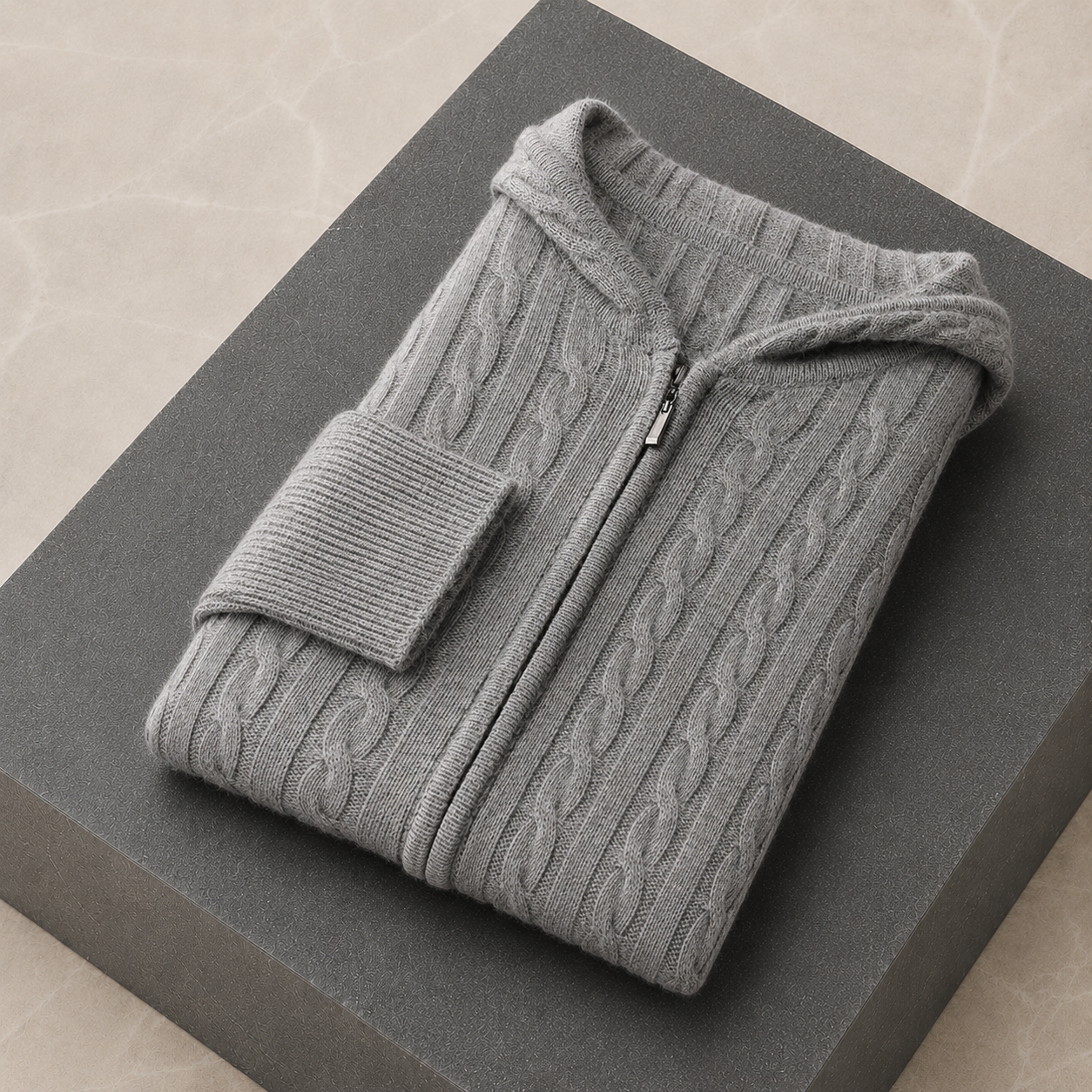 Avero Hooded Cable Knit Grey