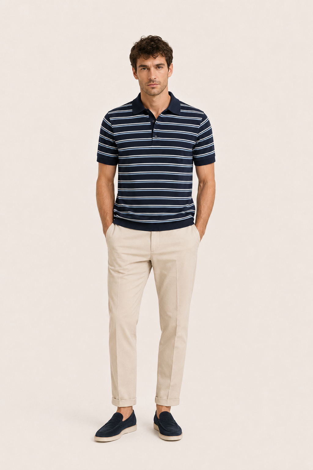 Avino Knitted Cotton Polo Double Striped