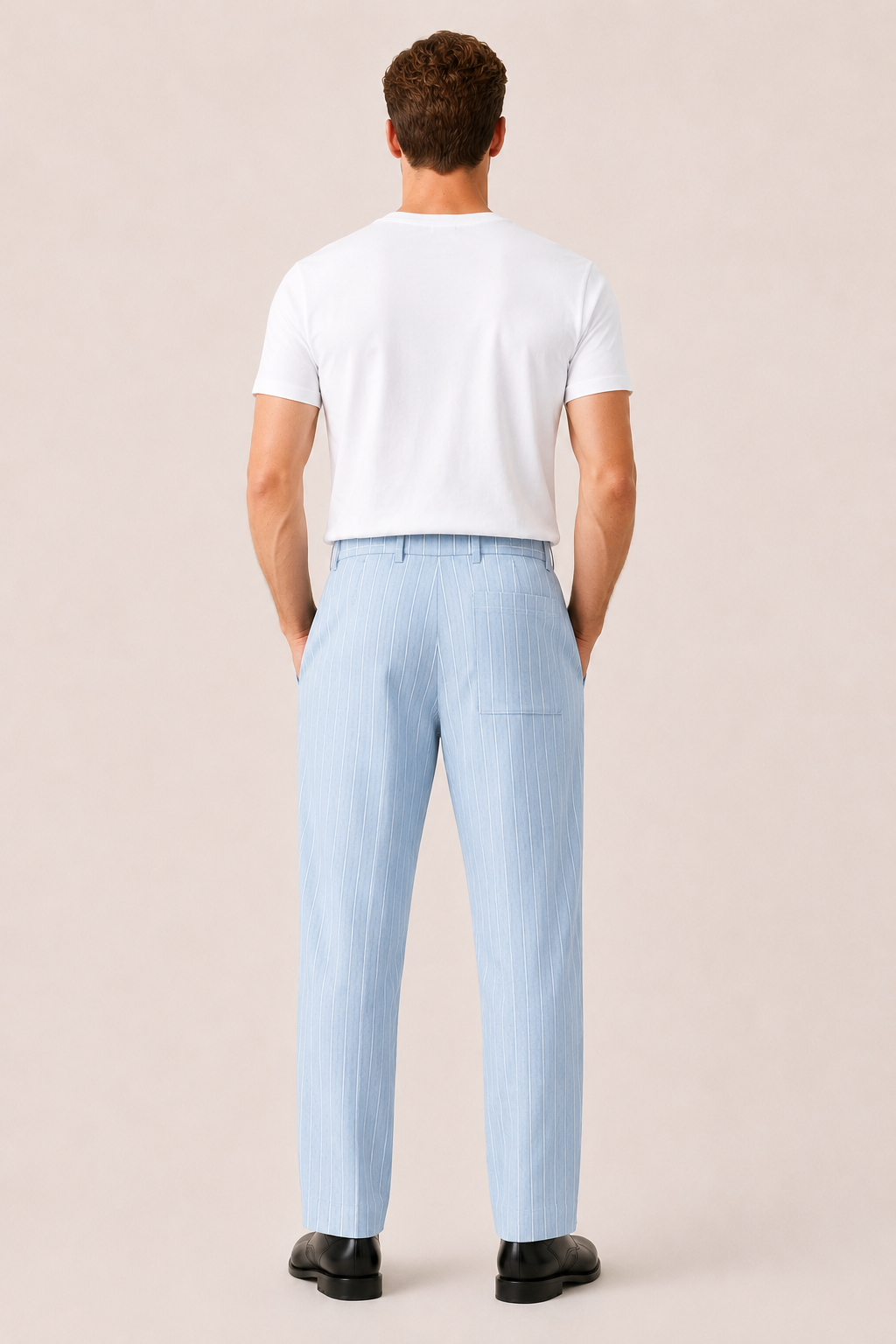 Borelo Linen Striped Trousers Light Blue