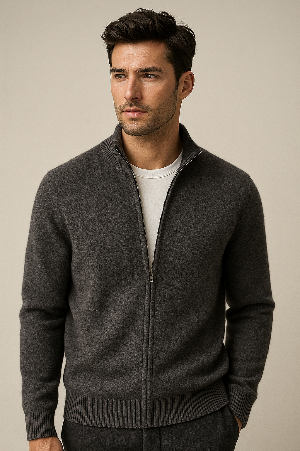 Vaniro Cashmere Cardigan Dark Grey