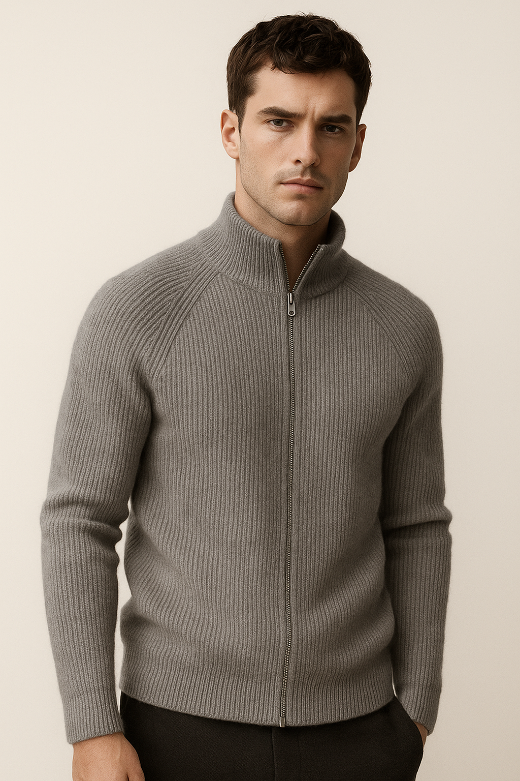 Selano Wool Zip Knit Dark Grey