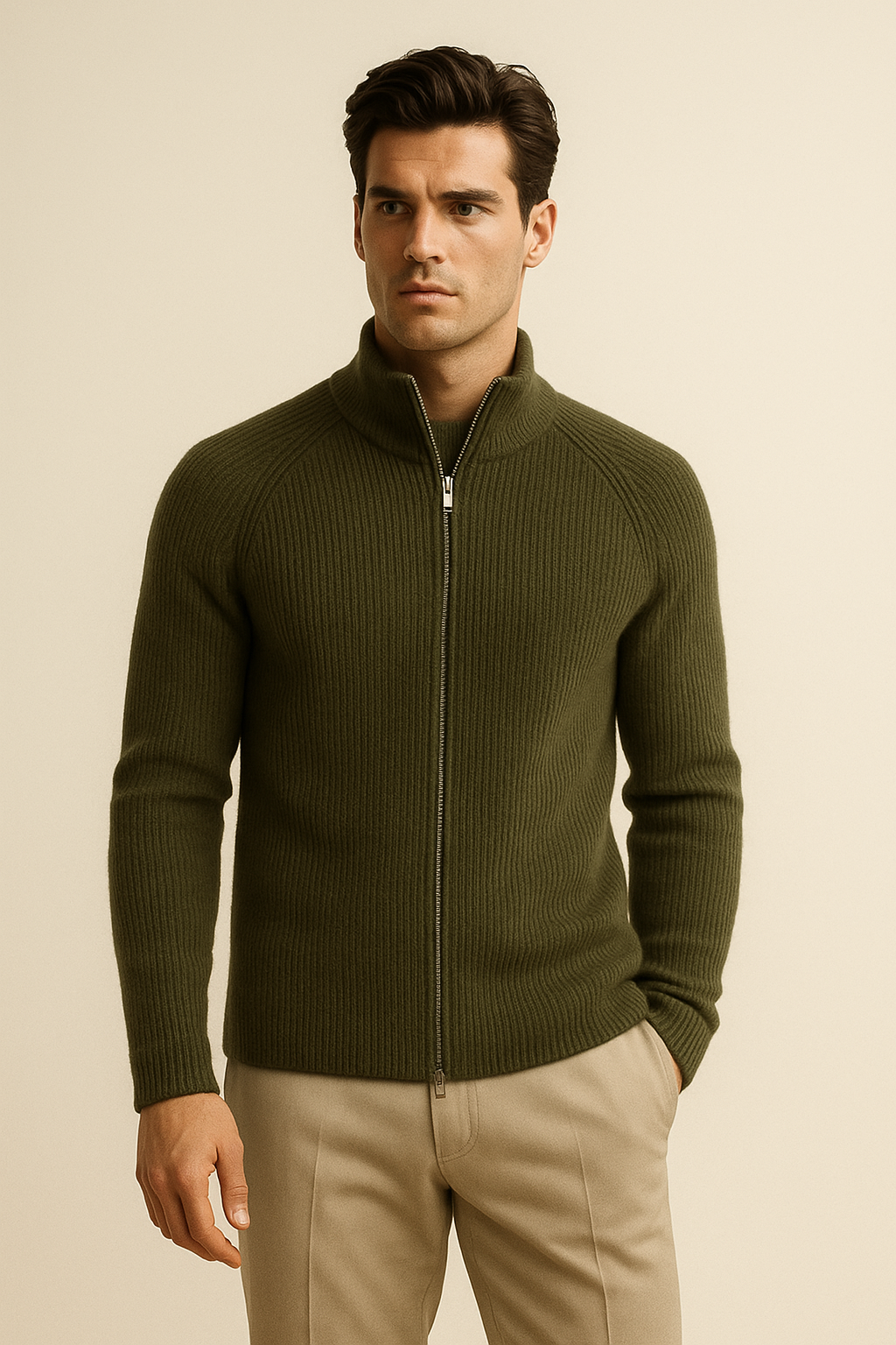 Selano Wool Zip Knit Olive