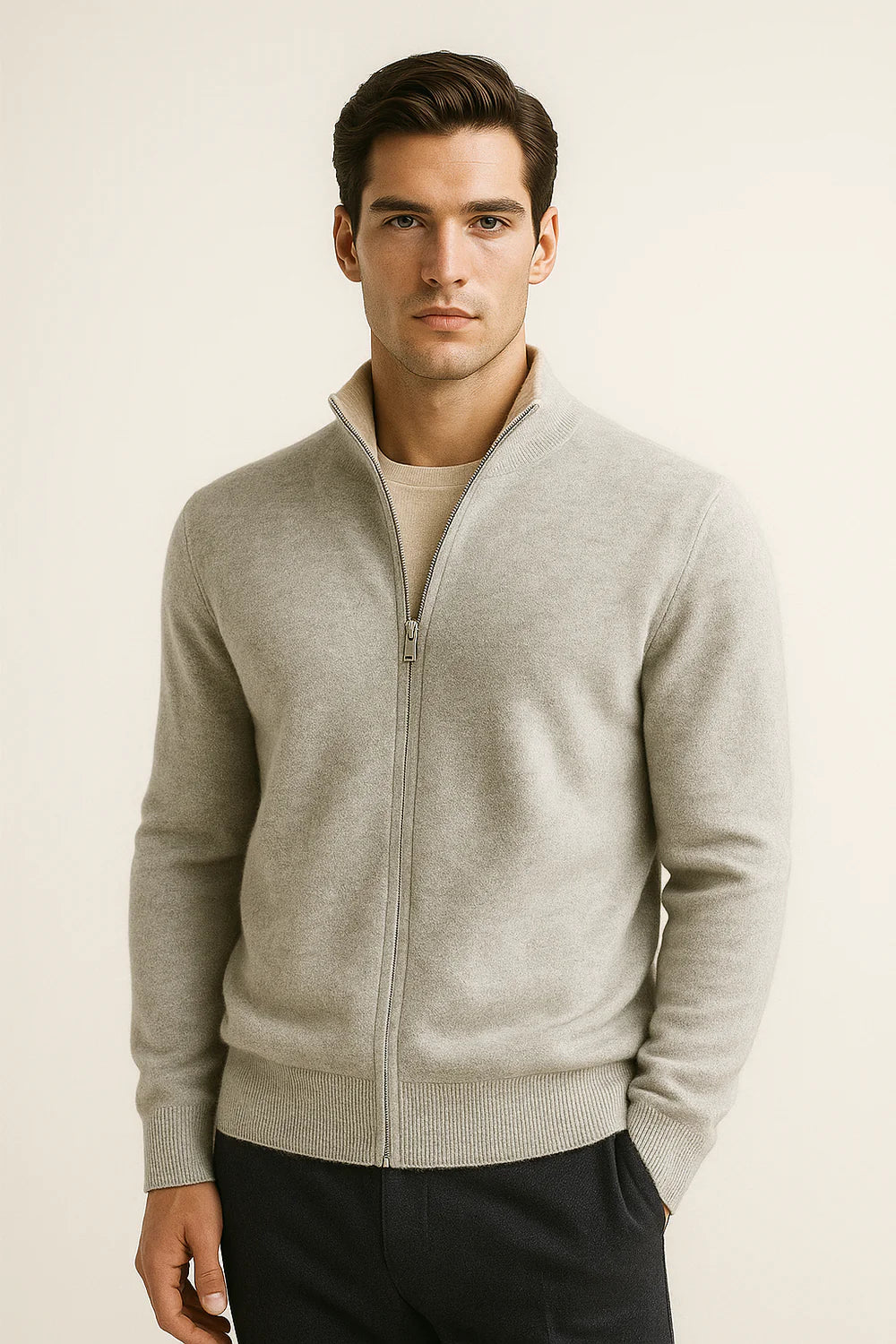 Sivaro Reversible Cashmere Zip Knit Beige & Grey