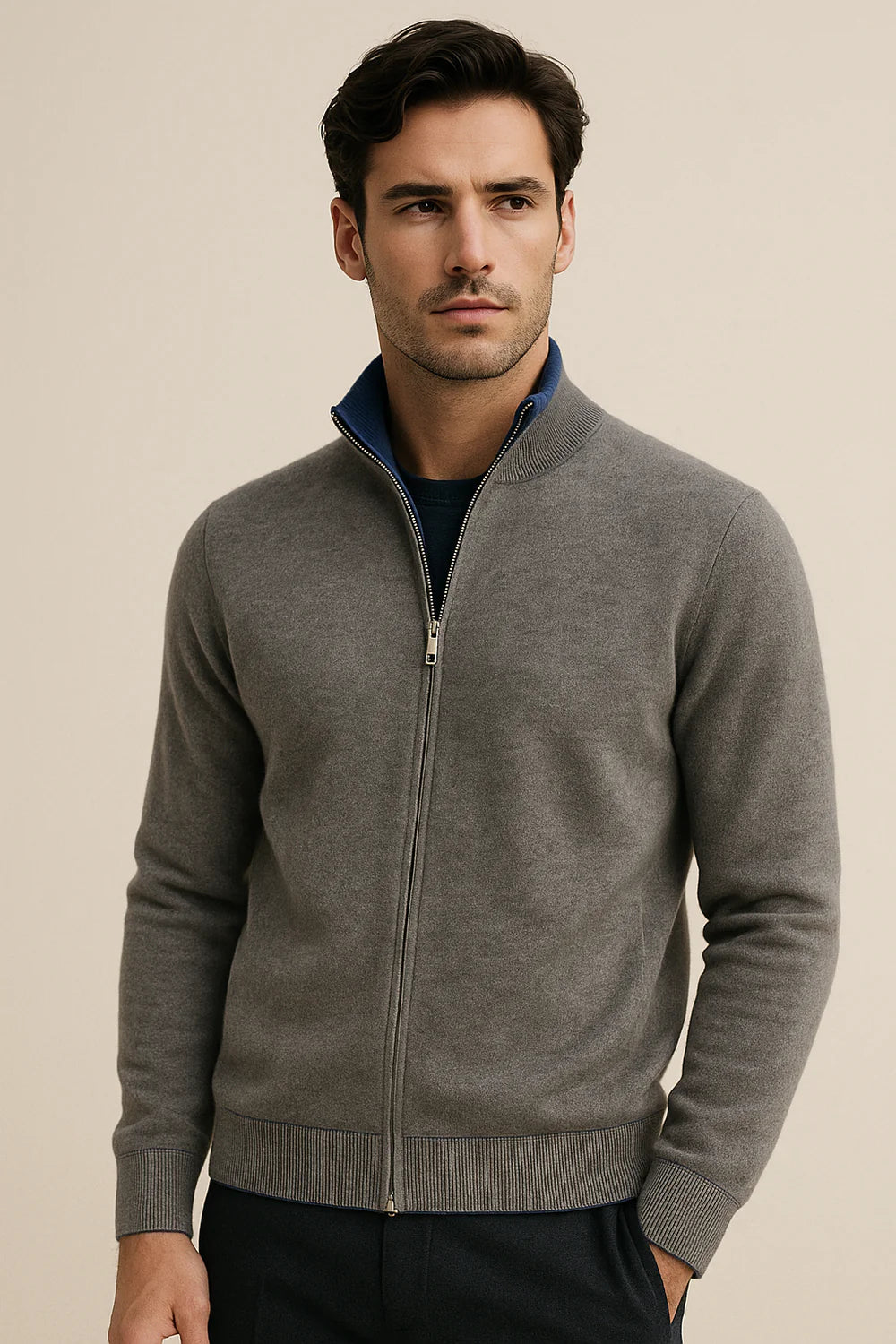 Sivaro Reversible Cashmere Zip Knit Navy & Grey