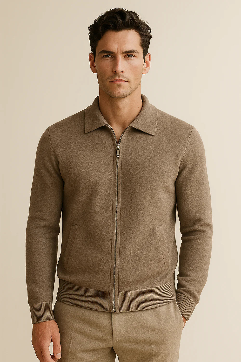 Teravo Merino Zip Sweater Taupe
