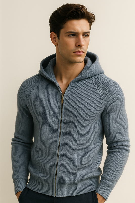 Zelano Merino Hooded Sweater Light Blue