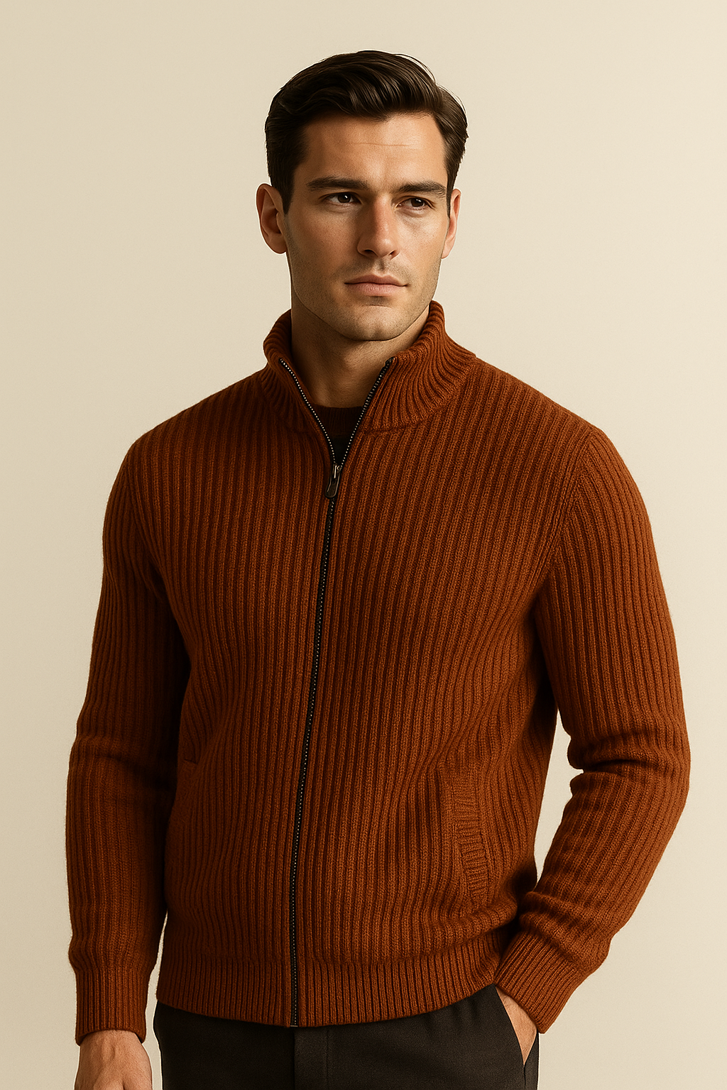 Narivo Merino Zip Knit Terracotta
