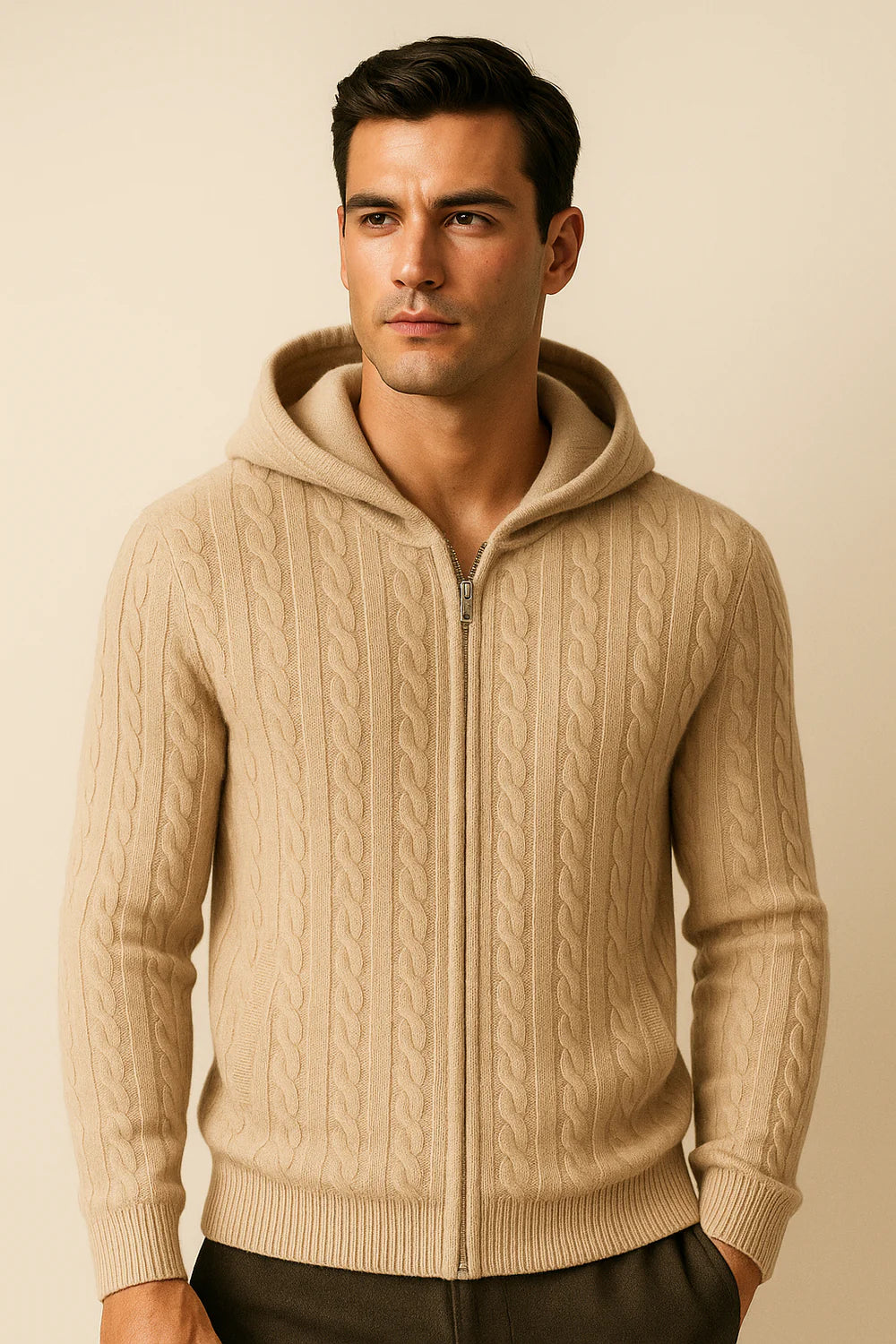 Avero Hooded Cable Knit Beige
