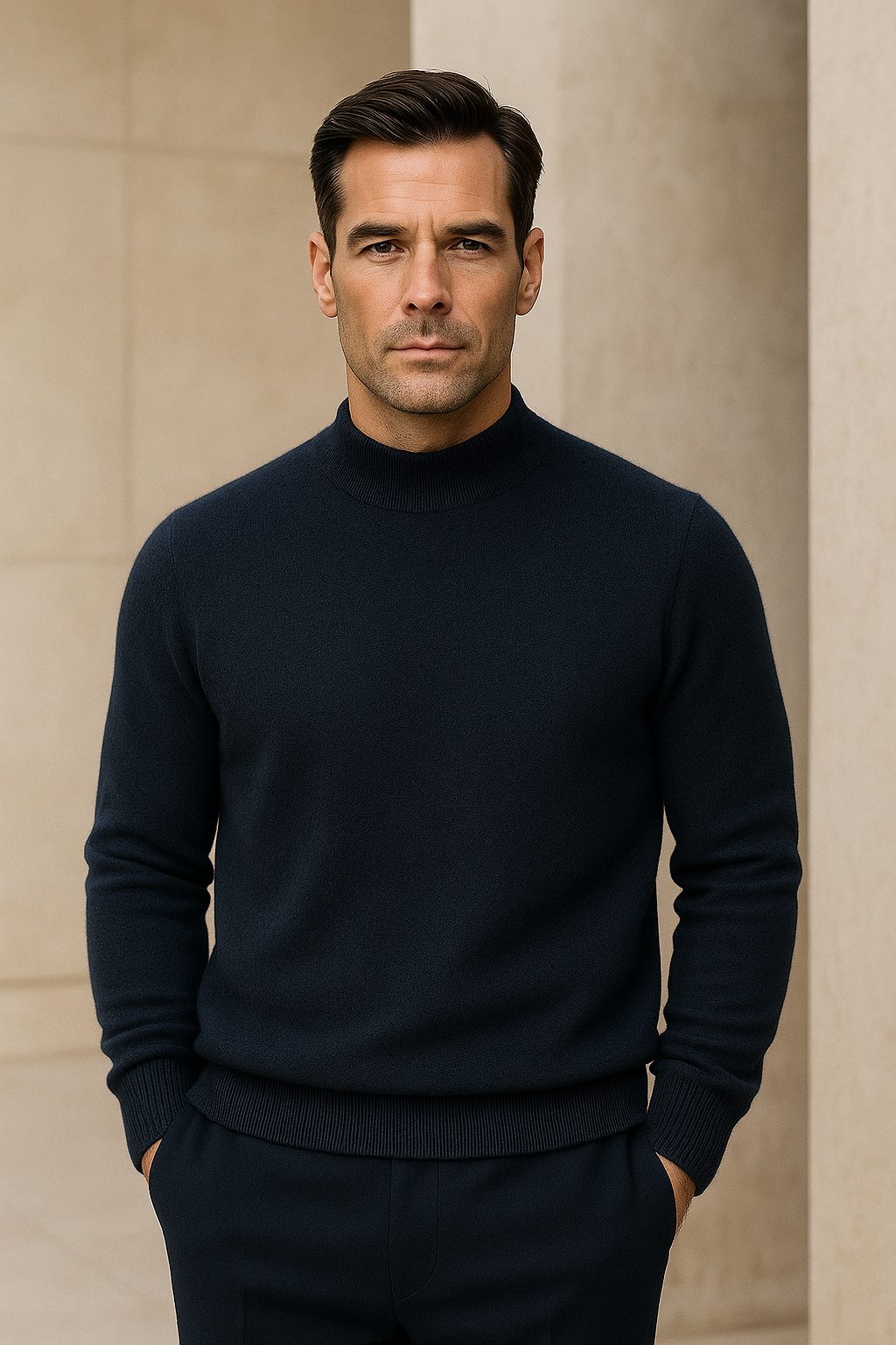 Arelio Mock Neck Knit Navy
