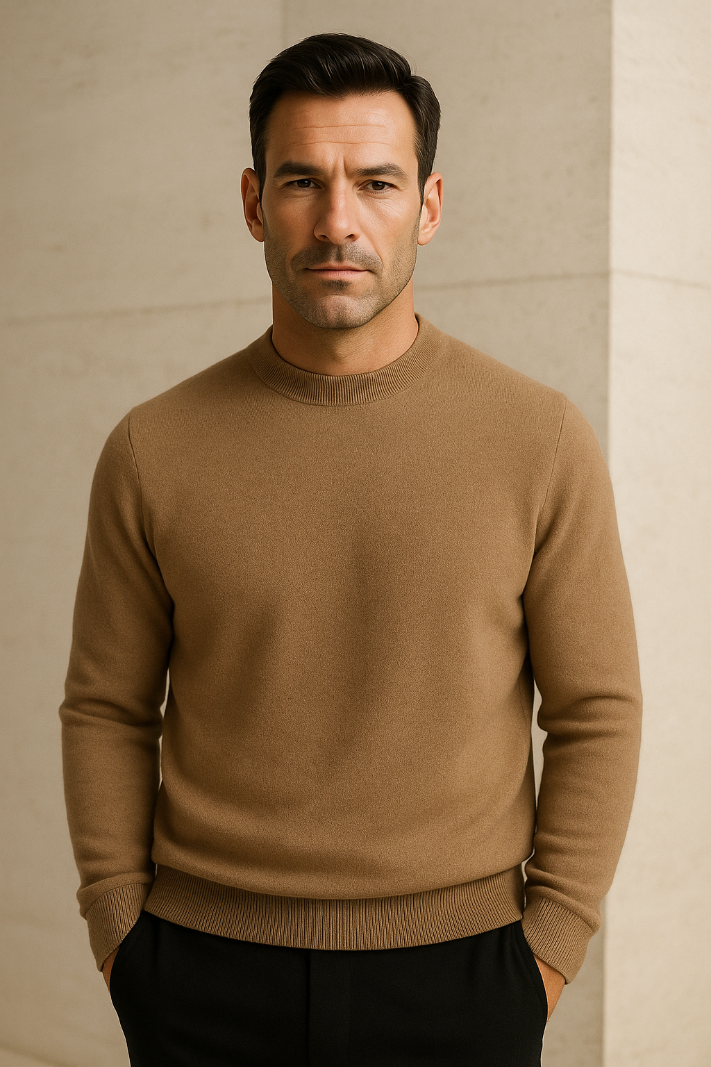 Arelio Mock Neck Knit Light Brown