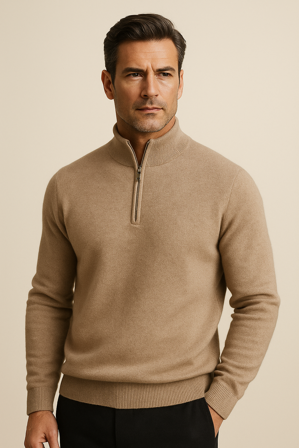 Caveli Quarter-Zip Knit Beige