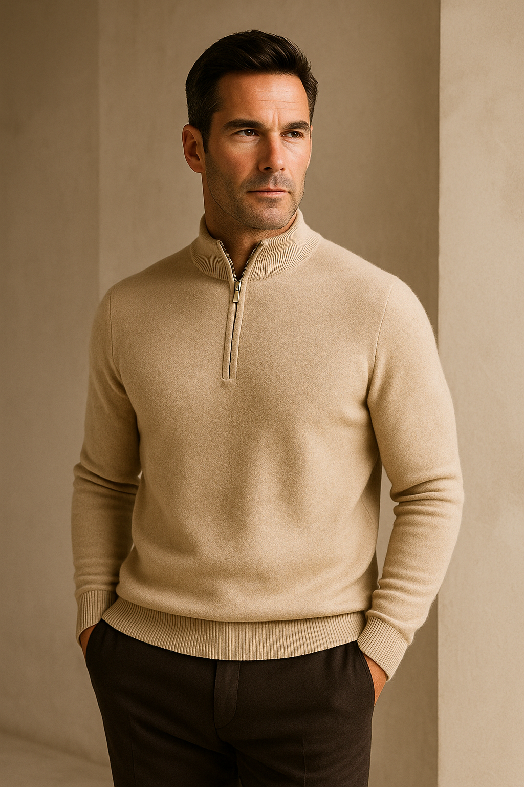 Caveli Quarter-Zip Knit Cream
