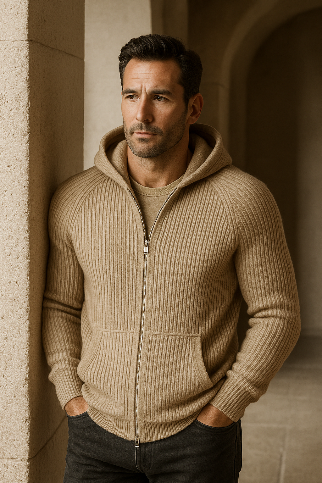 Velani Hooded Knit Light Brown