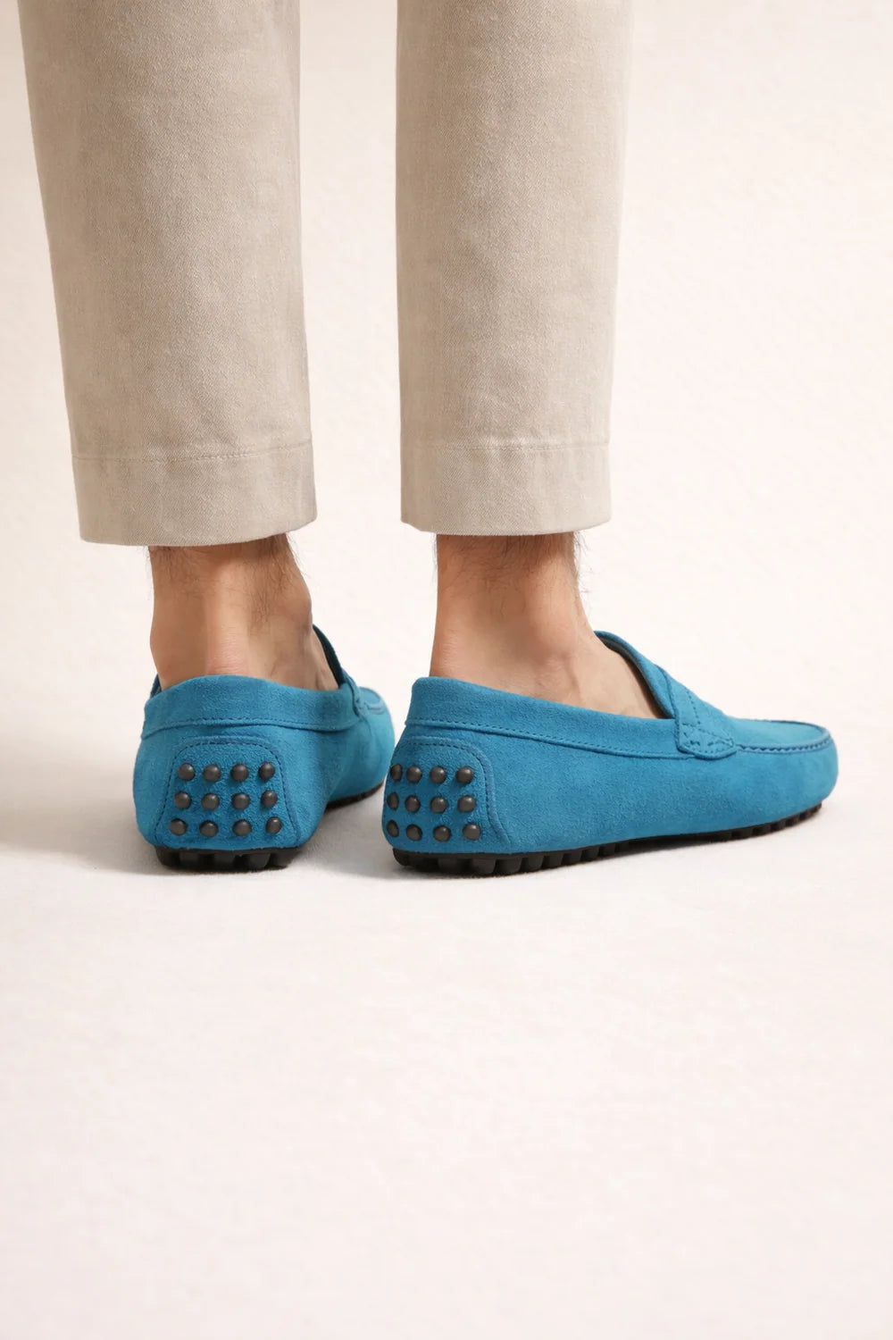 Suede Driver Loafers Turquoise