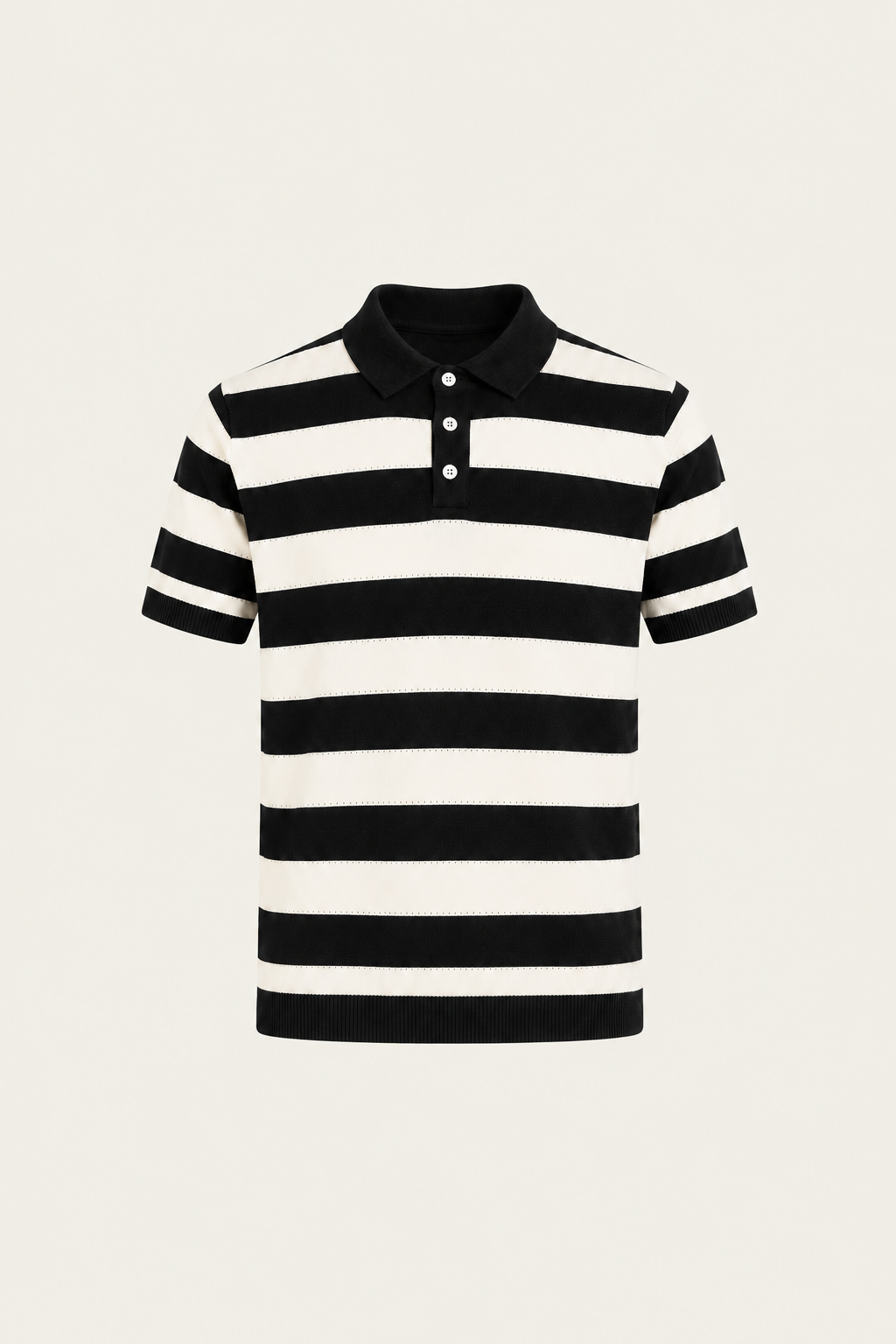 Melano Cotton Striped Knitted Polo Black