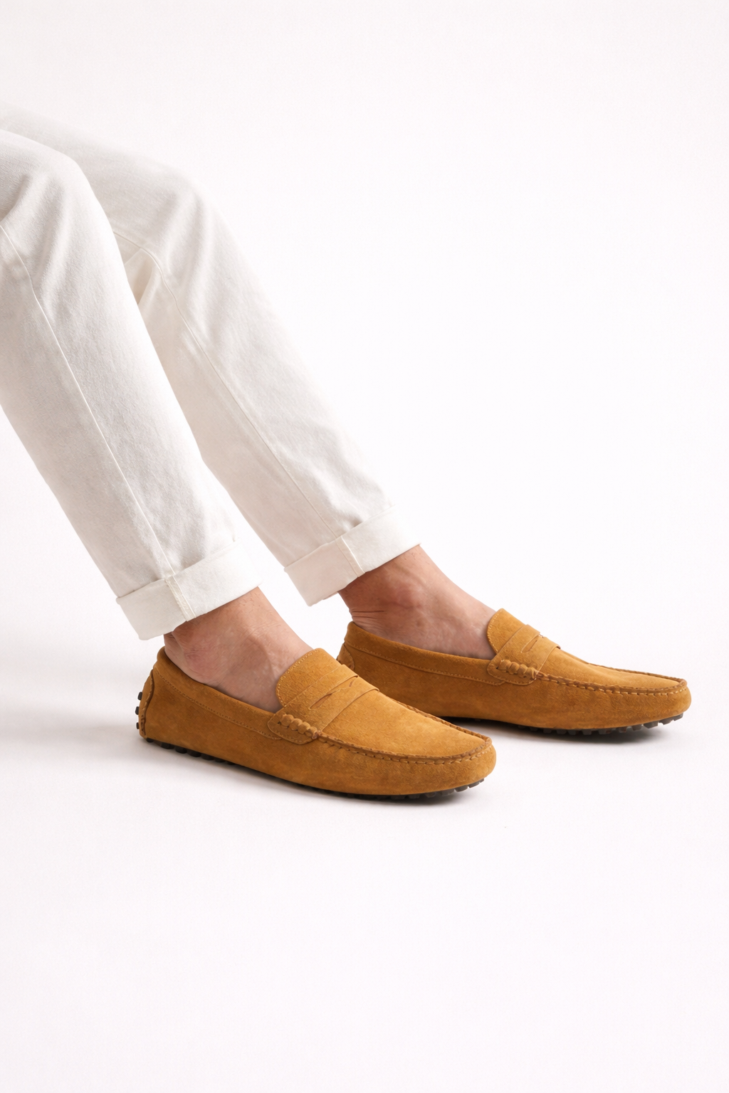 Suede Driver Loafers Caramel