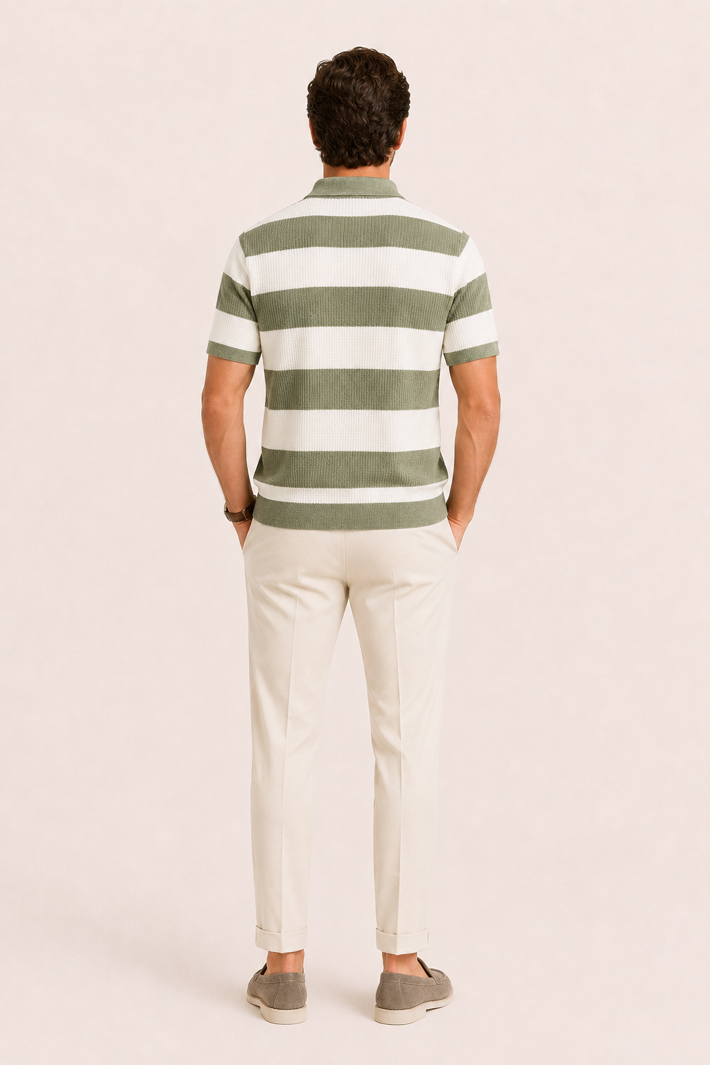 Vicero Striped Zip Polo Green