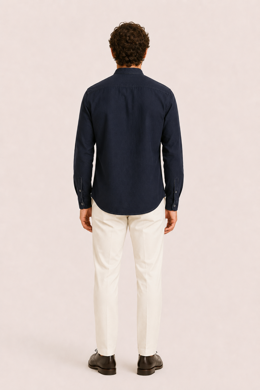 Gavero Linen Quarter Shirt Navy