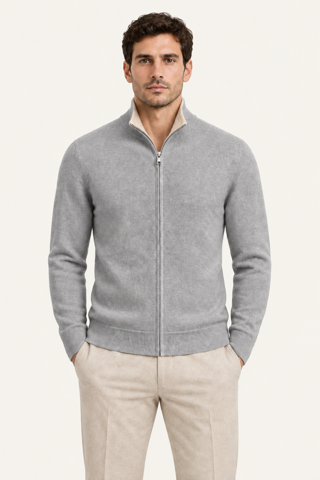 Sivaro Cashmere Reversible Zip Knit Beige & Grey
