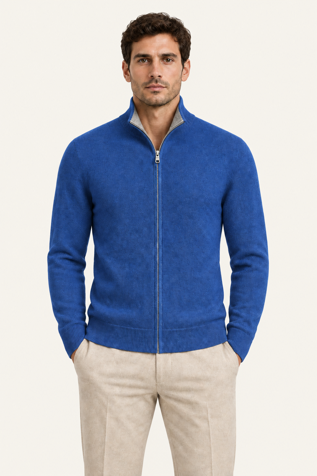 Sivaro Cashmere Reversible Zip Knit Blue & Grey