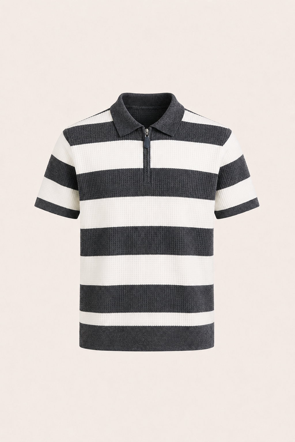 Vicero Striped Zip Polo Charcoal