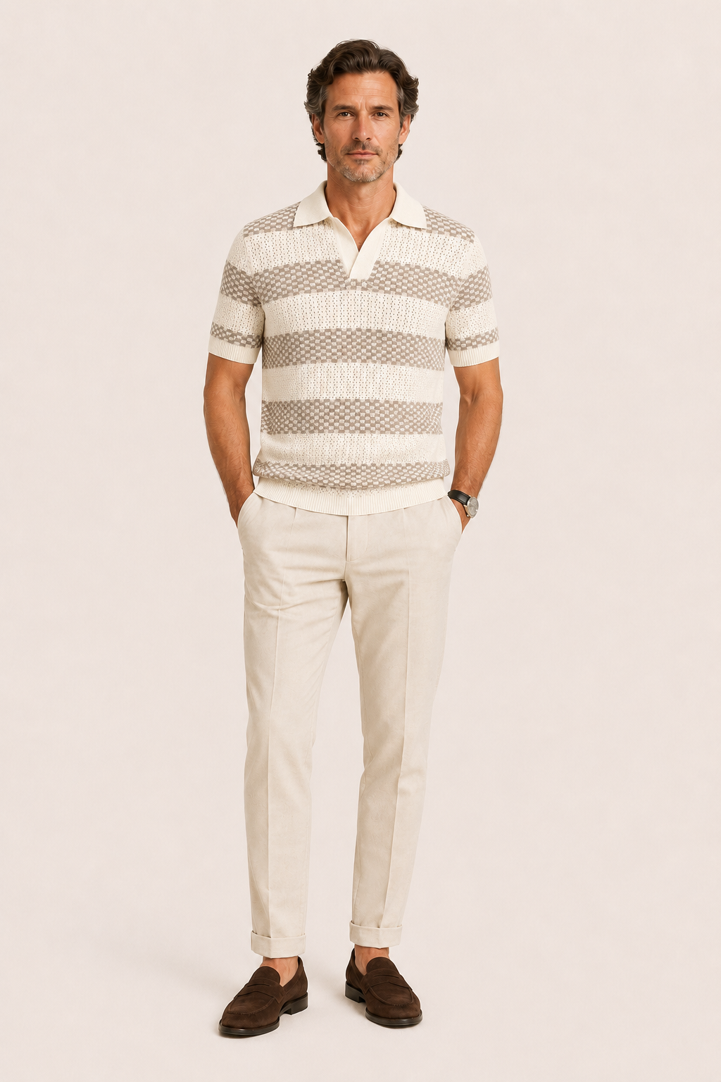 Covani Striped Polo Apricot