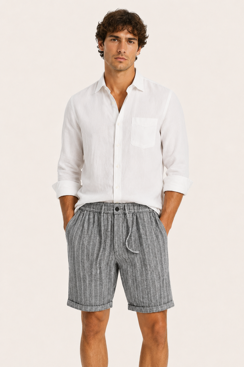 Rivero Linen Short Grey Banded