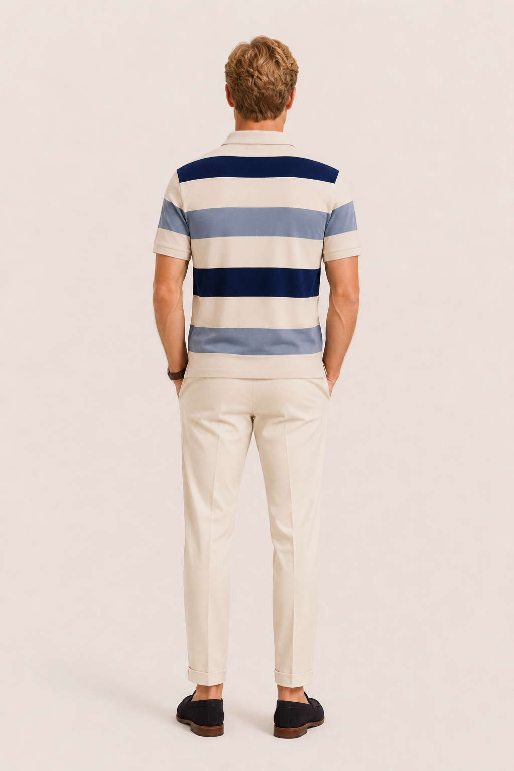Parello Striped Cotton Polo Khaki