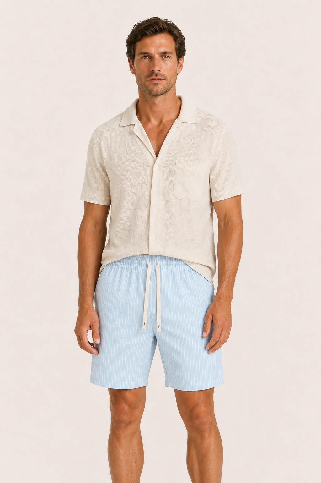 Lenaro Linen Striped Short Light Blue