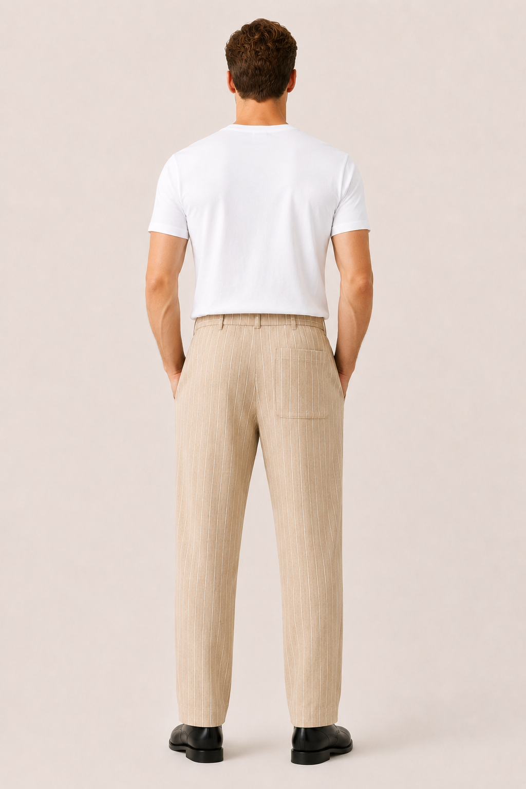 Borelo Linen Striped Trousers Khaki