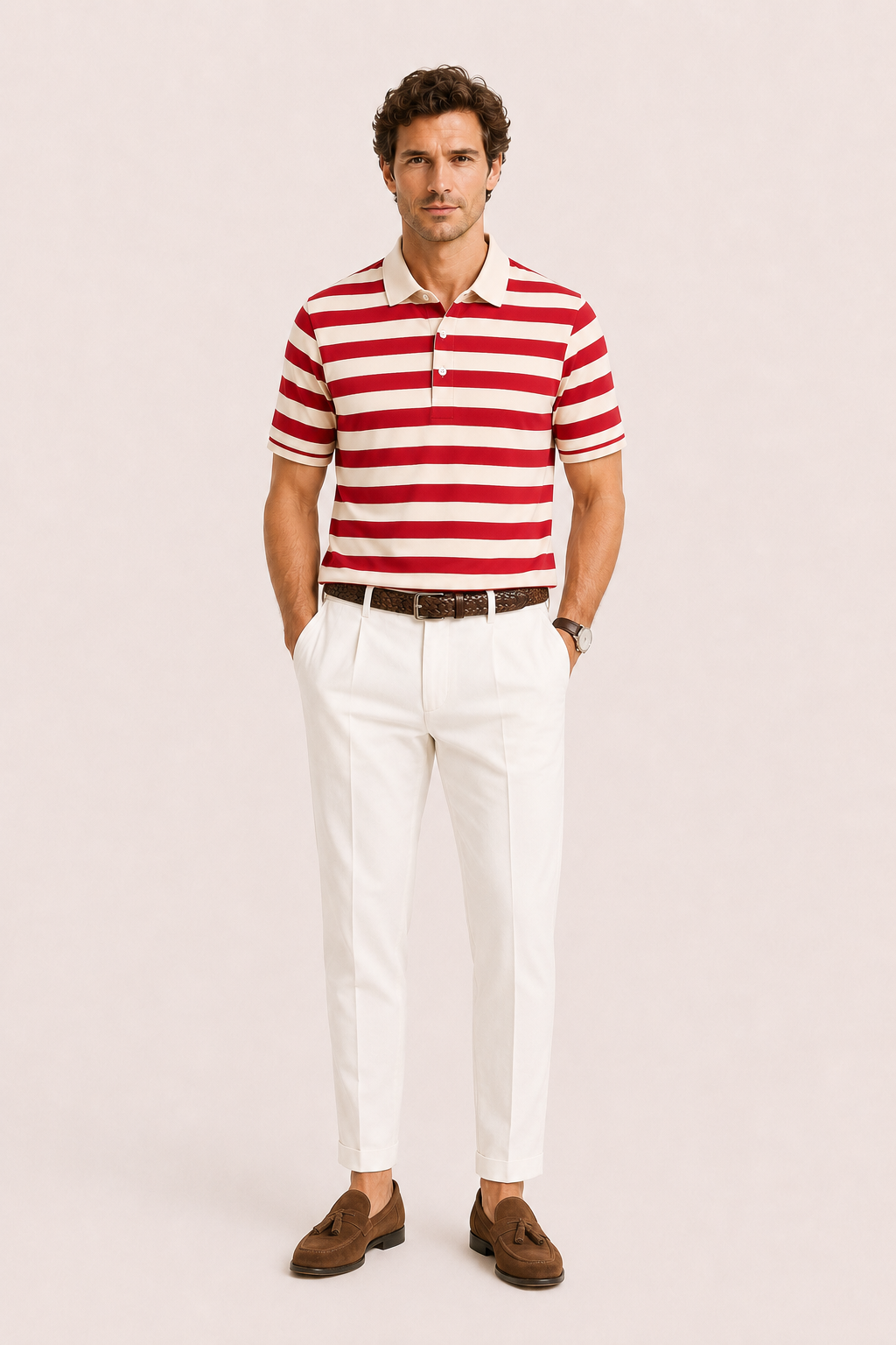 Lamero Striped Cotton Polo Red
