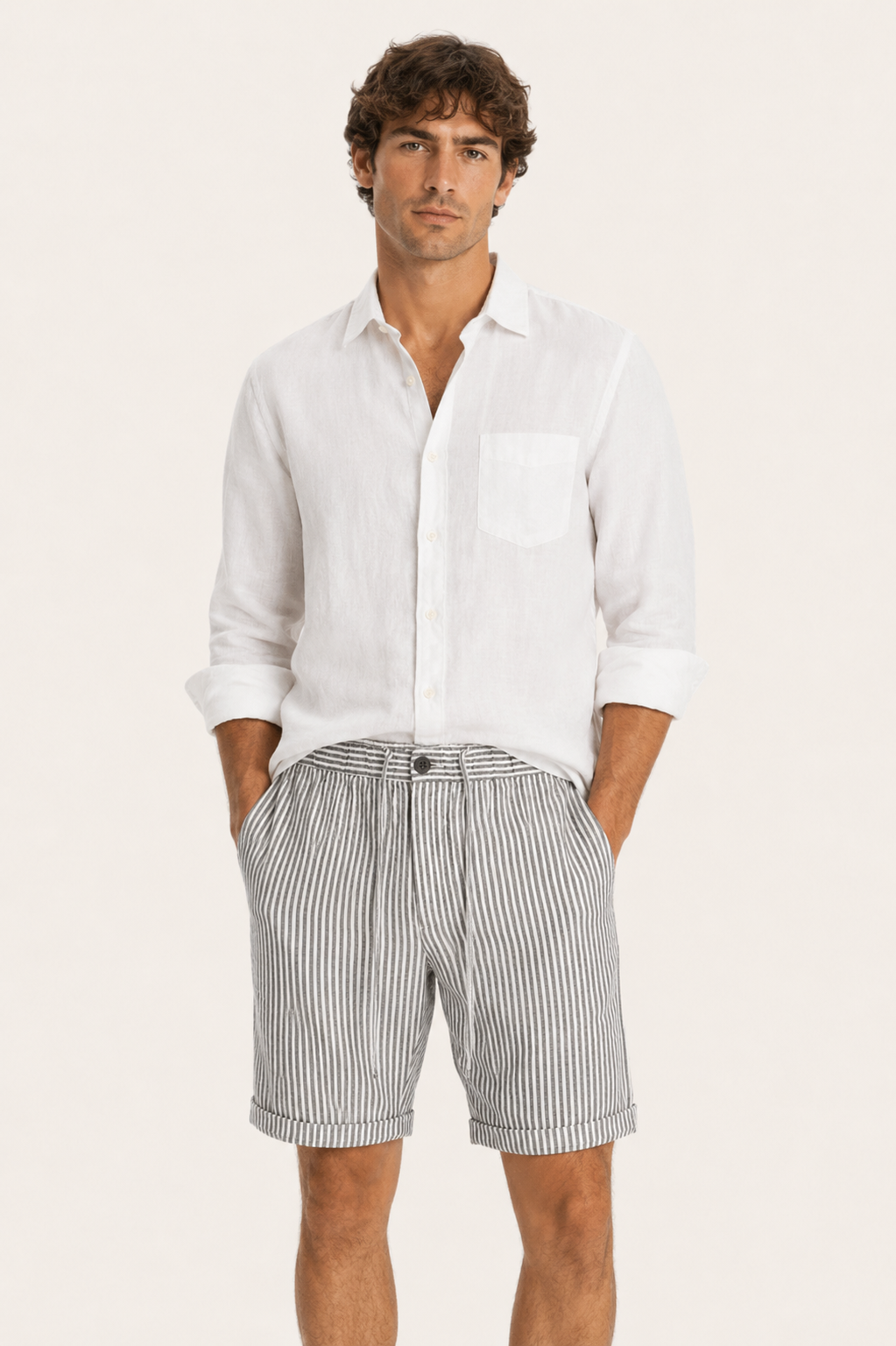 Rivero Linen Short White Striped