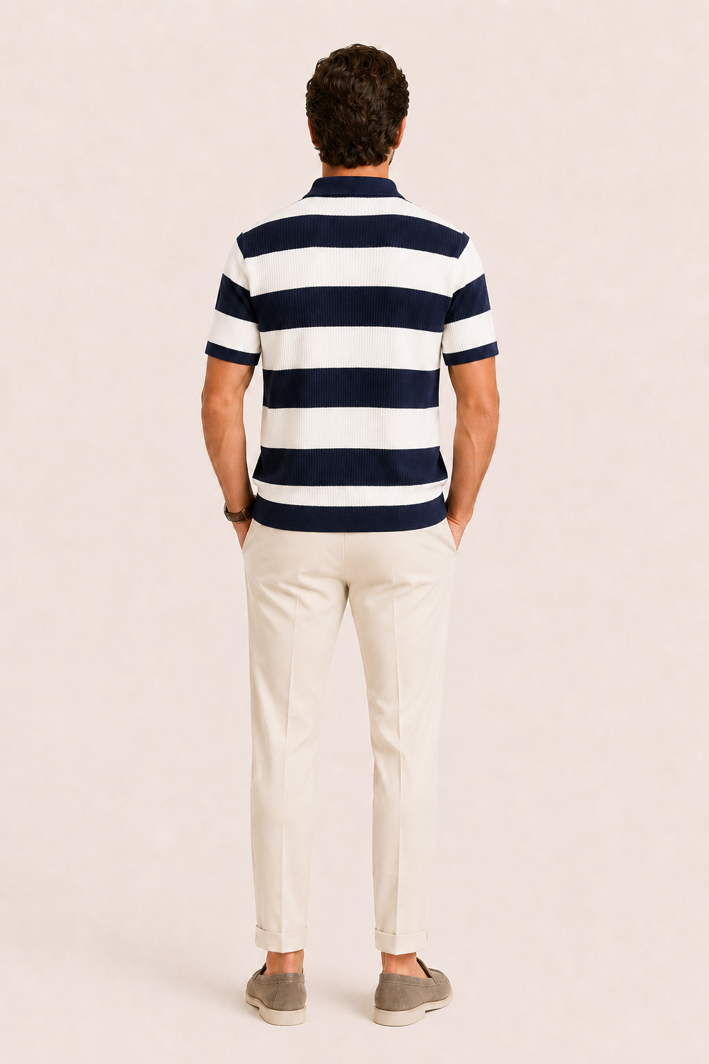 Vicero Striped Zip Polo Navy