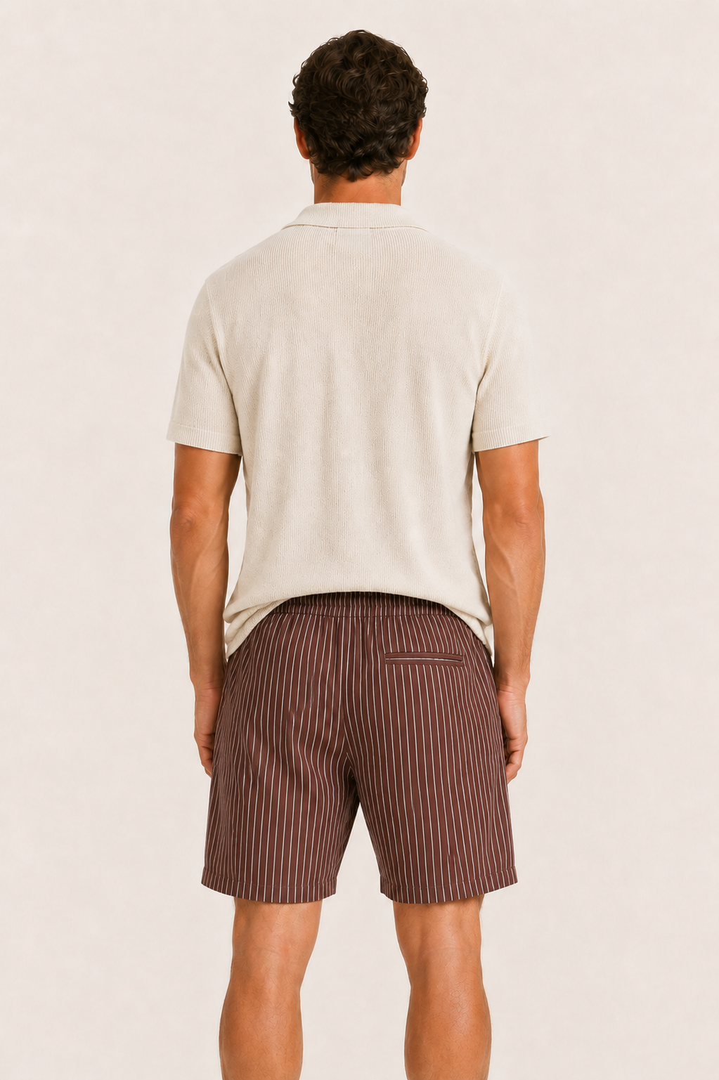 Lenaro Linen Striped Short Red Brown