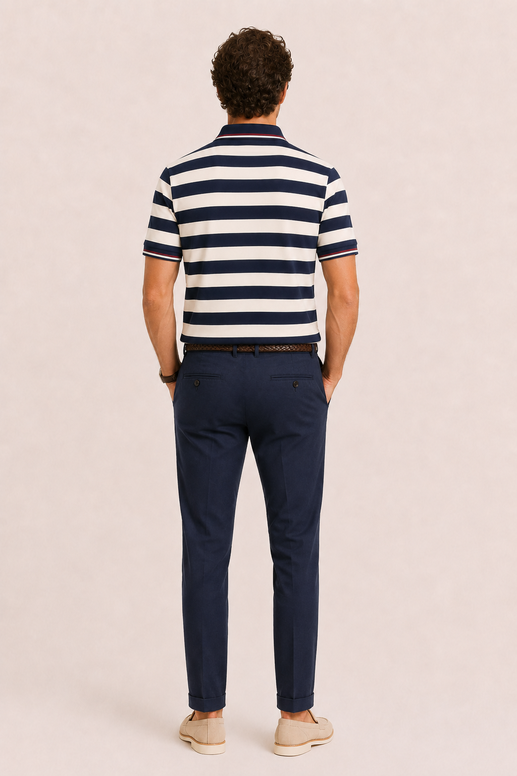 Lamero Striped Cotton Polo Navy