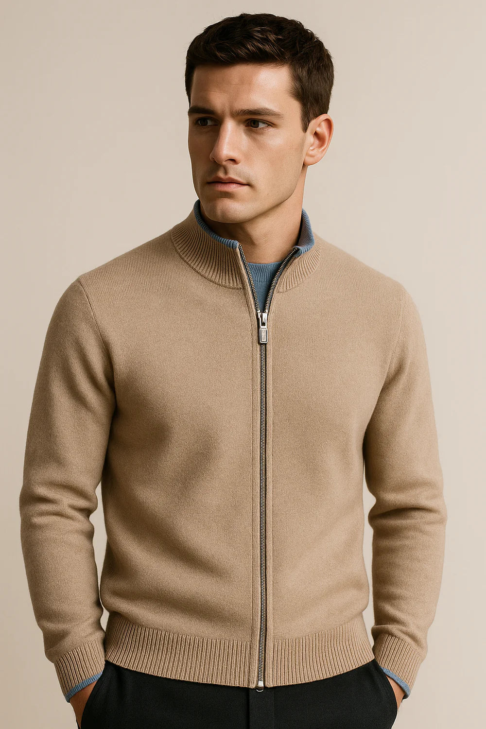 Neviro Zip Cardigan Beige
