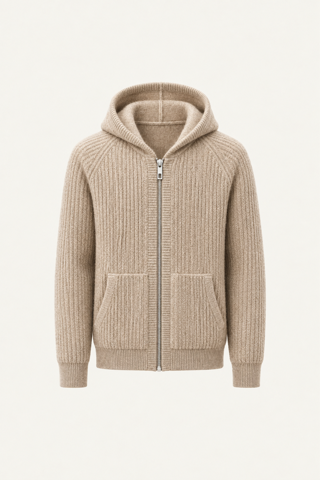 Velani Wool Hooded Zip Knit Beige