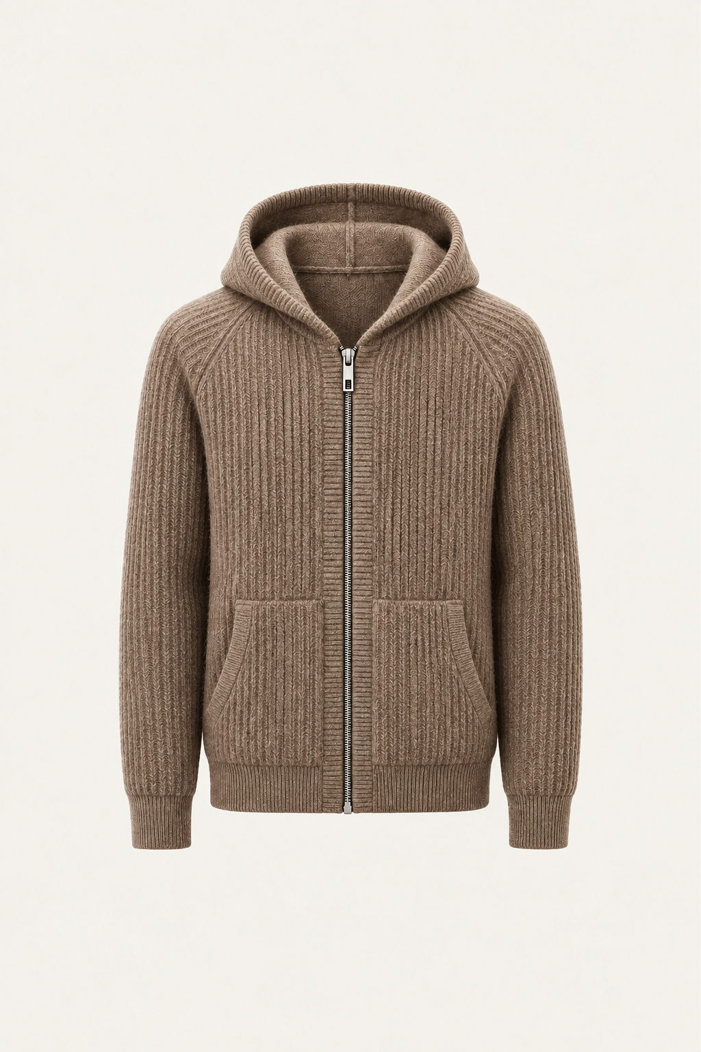 Velani Wool Hooded Zip Knit Brown