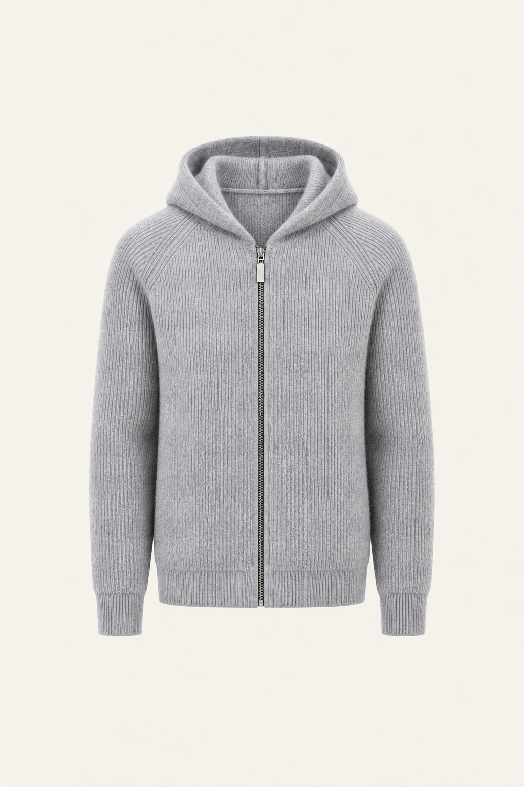 Zelano Wool Hooded Zip Up Light Grey