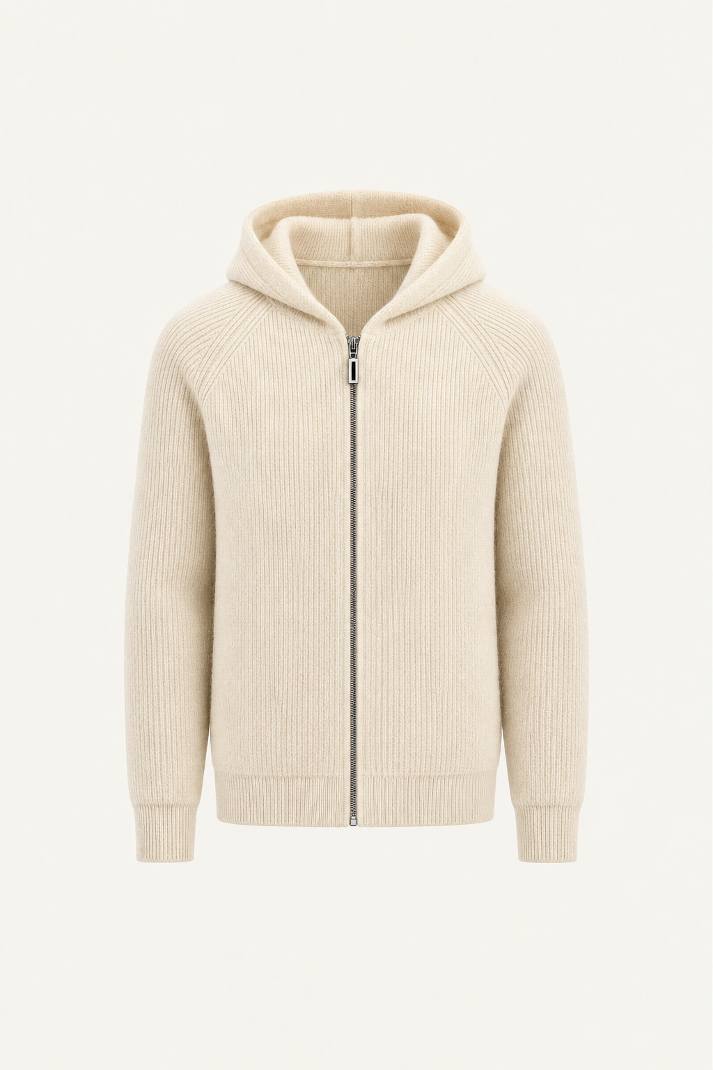 Zelano Wool Hooded Zip Up Cream