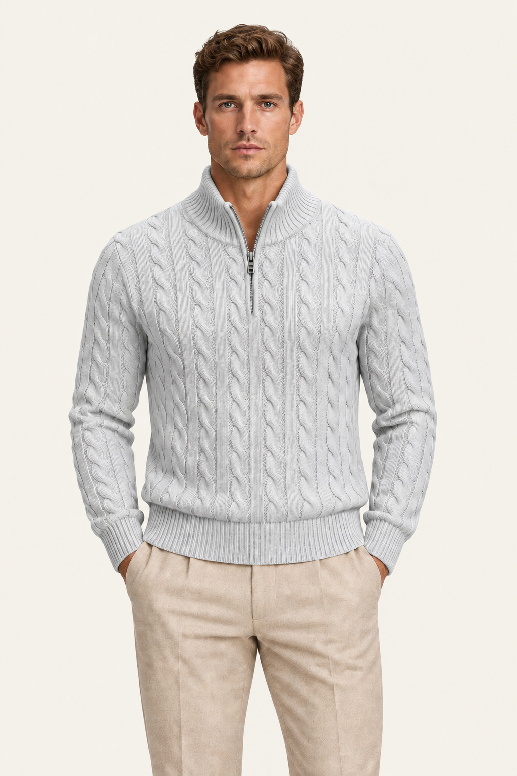 Tilano Cable Quarter-Zip Knit Grey