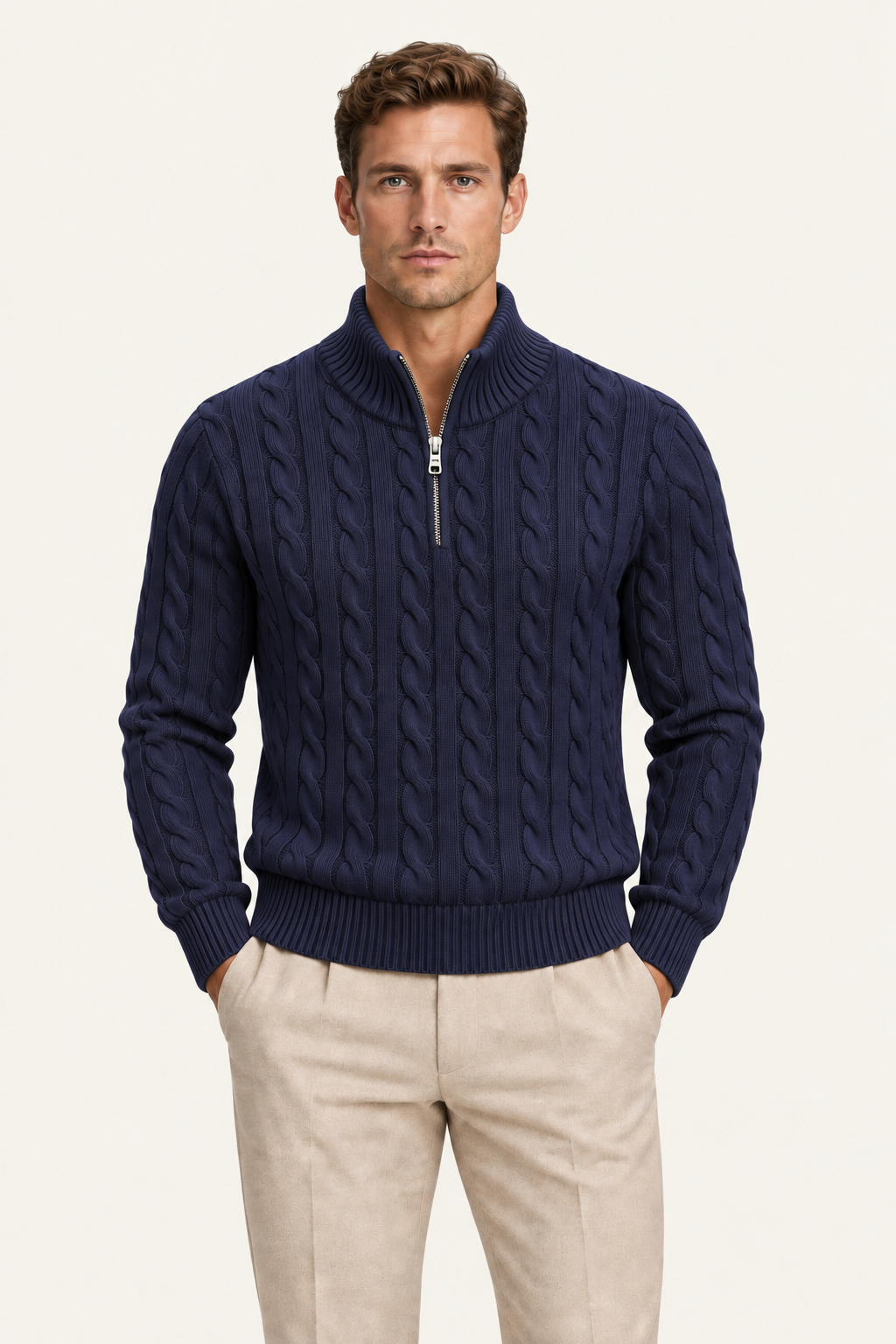 Tilano Cable Quarter-Zip Knit Navy