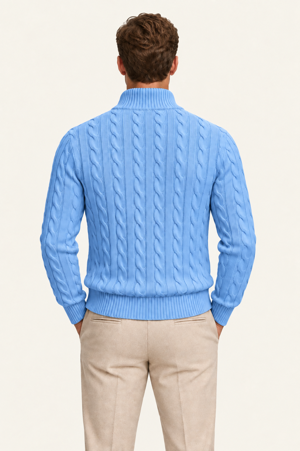 Tilano Cable Quarter-Zip Knit Light Blue