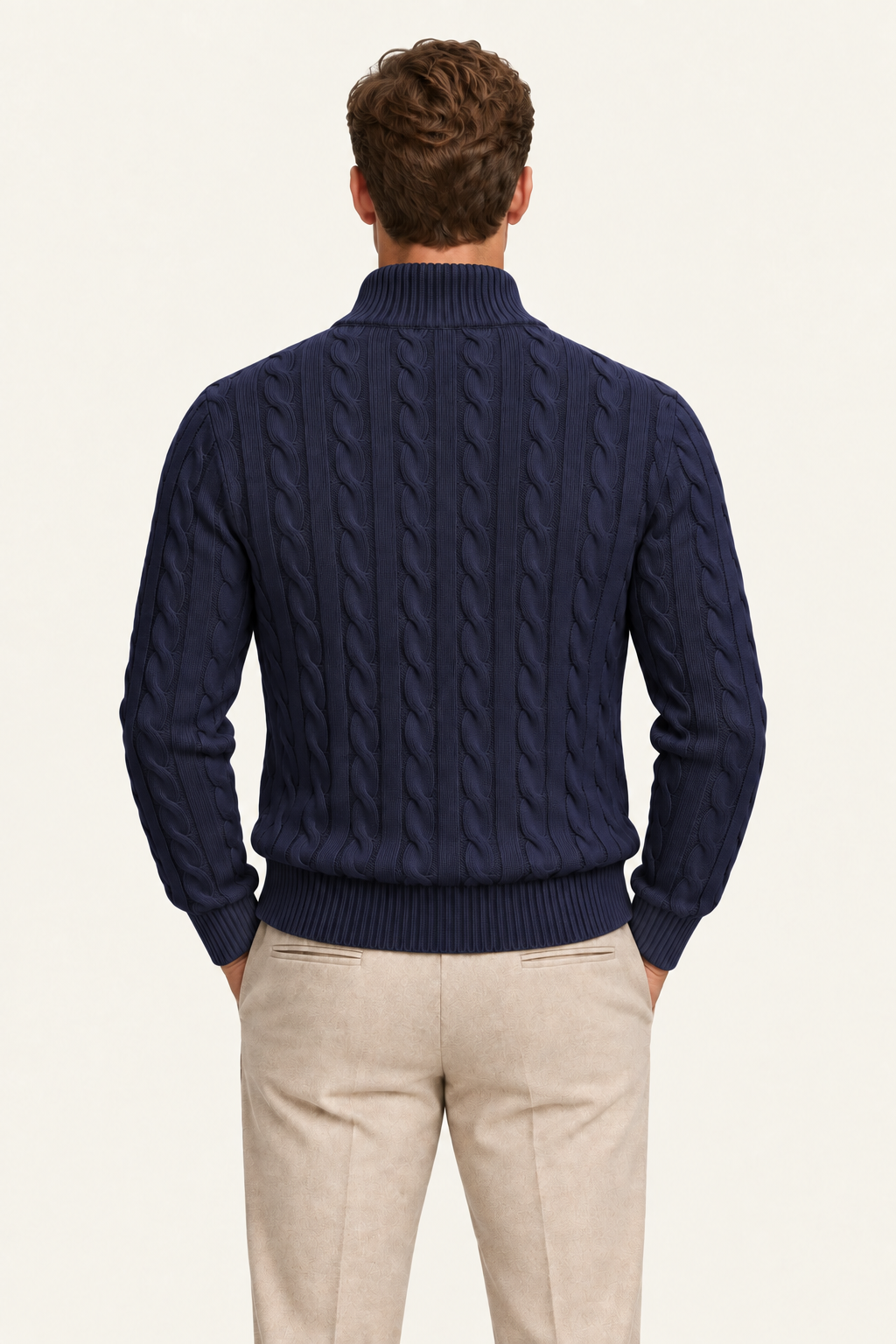 Tilano Cable Quarter-Zip Knit Navy