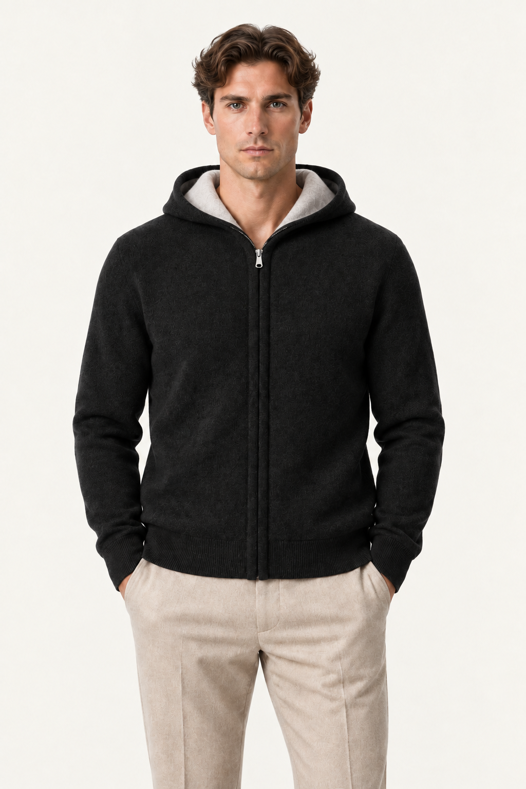 Talero Reversible Hooded Zip Knit Black/Ivory