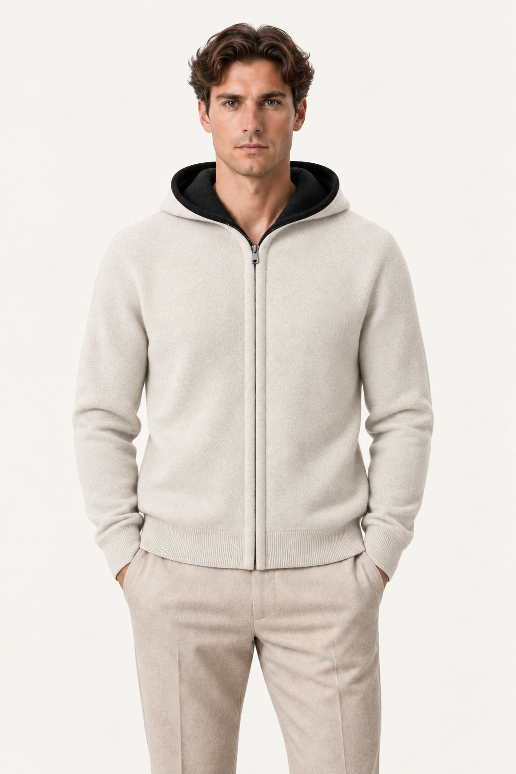 Talero Reversible Hooded Zip Knit Black/Ivory